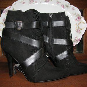 Black Leather High Heel Ankle Booties